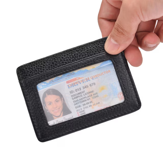 Slim Minimalist Leather Front Pocket Wallet with ID Window