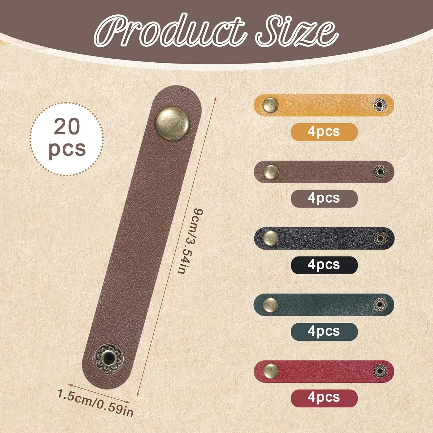 20-Piece PU Leather Cable Organizer Set (Multicolor)
