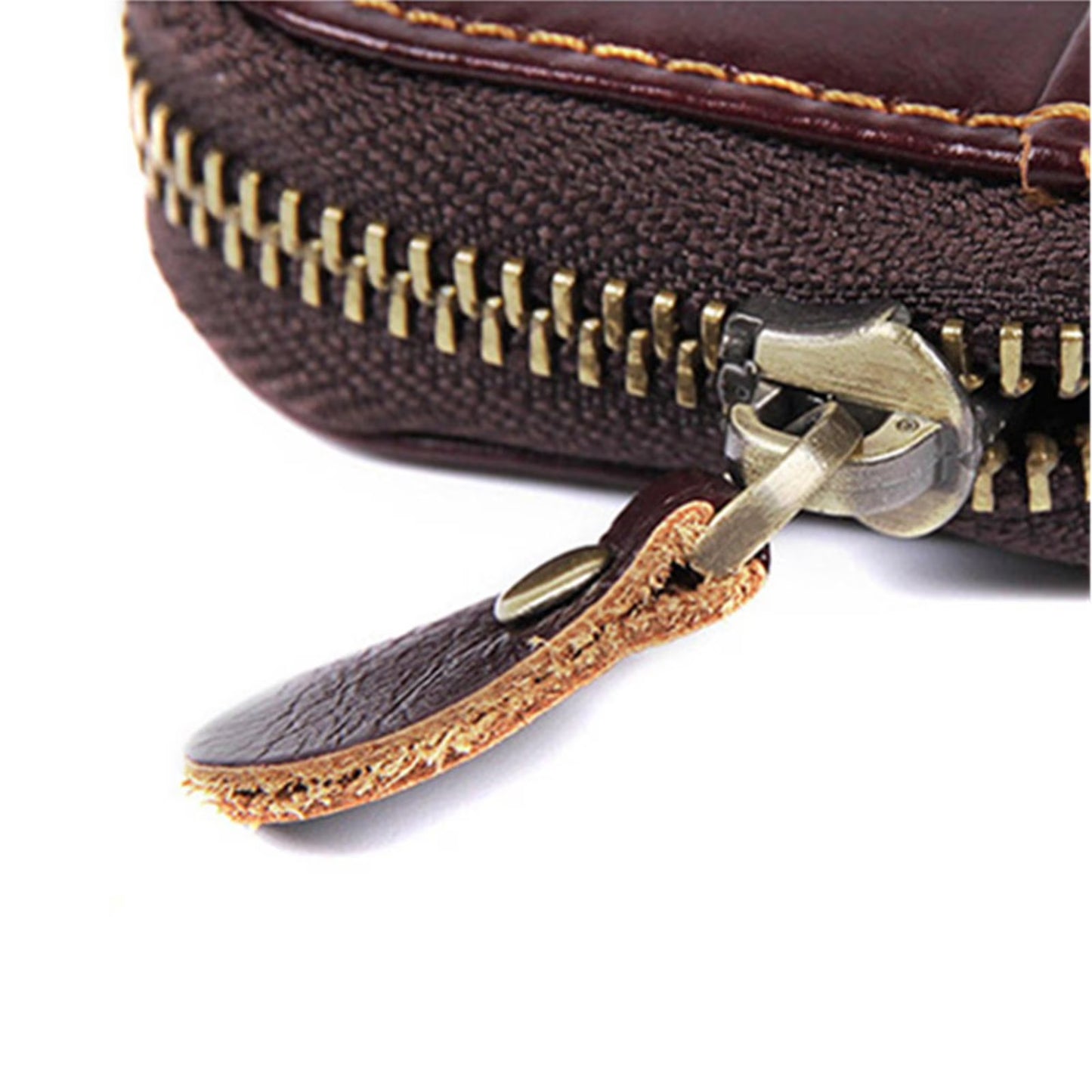 Genuine Leather Key Bag with Zipper Closure