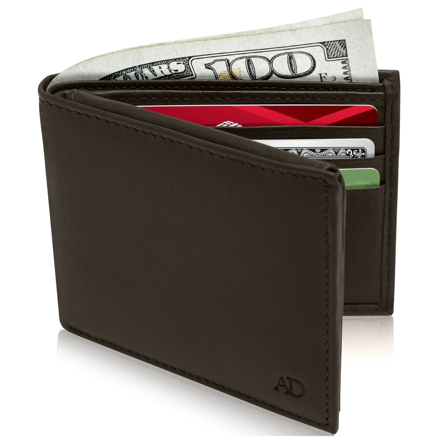 Genuine Leather Slim Bifold Wallet for Men with RFID Blocking