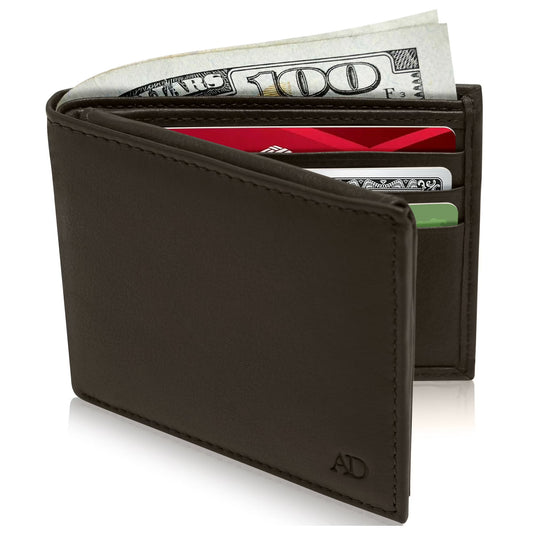 Genuine Leather Slim Bifold Wallet for Men with RFID Blocking