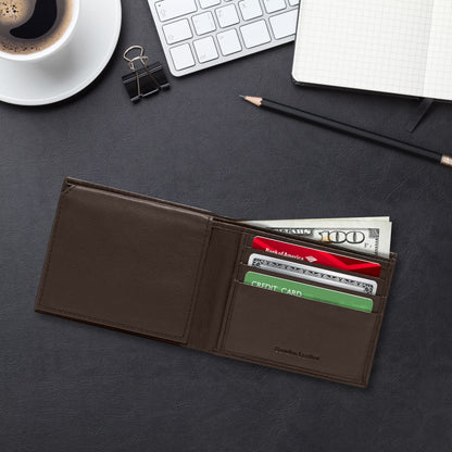 Genuine Leather Slim Bifold Wallet for Men with RFID Blocking