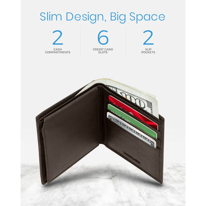 Genuine Leather Slim Bifold Wallet for Men with RFID Blocking