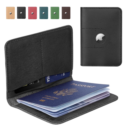 Fairwin Genuine Leather Passport Holder with AirTag Slot