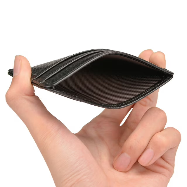 Slim Minimalist Leather Front Pocket Wallet with ID Window