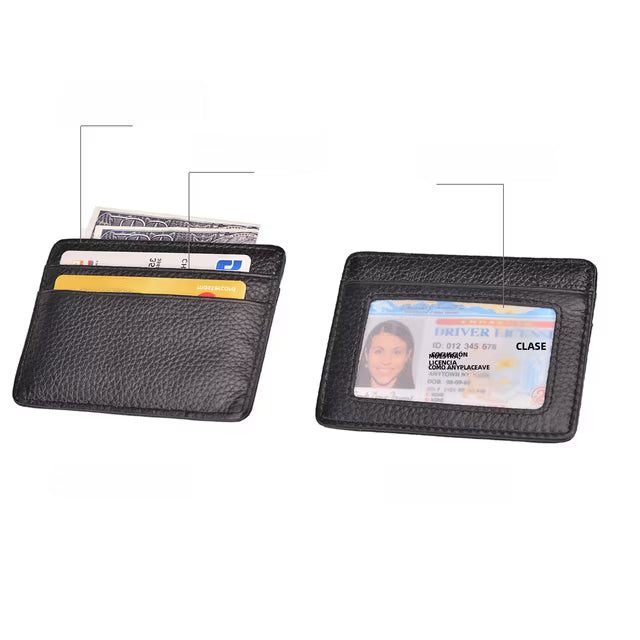 Slim Minimalist Leather Front Pocket Wallet with ID Window