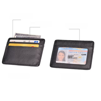 Slim Minimalist Leather Front Pocket Wallet with ID Window