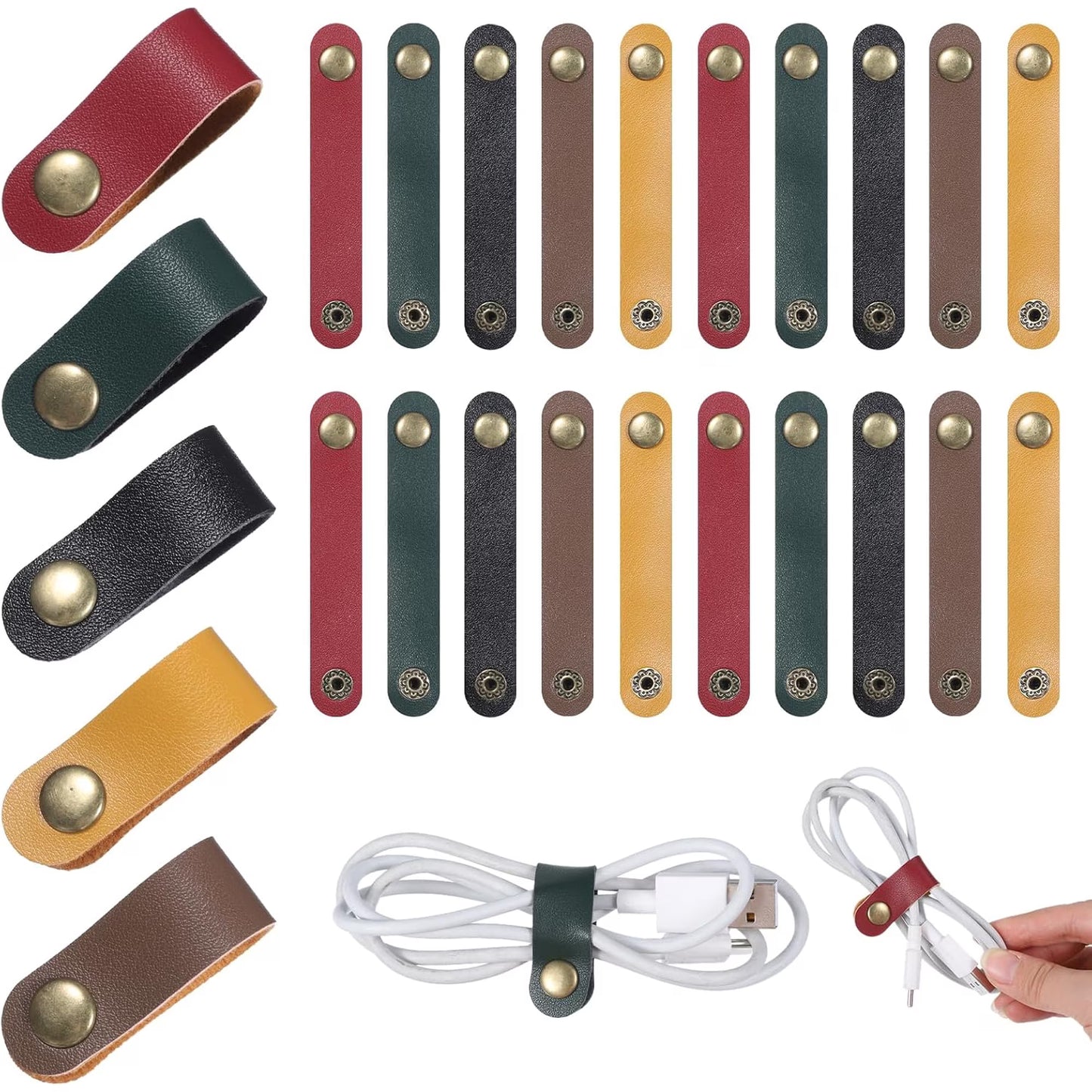 20-Piece PU Leather Cable Organizer Set (Multicolor)