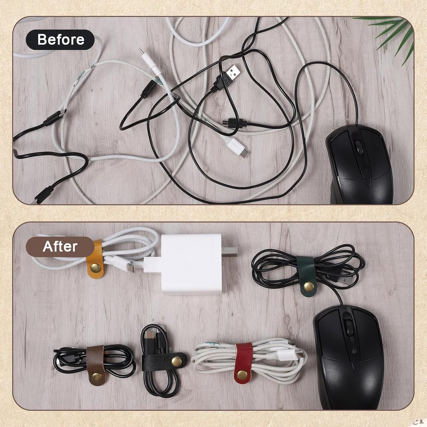 20-Piece PU Leather Cable Organizer Set (Multicolor)