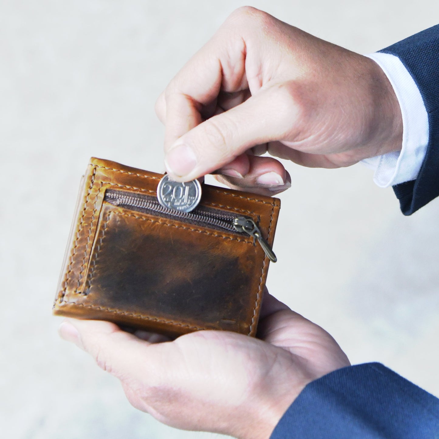 Full Grain Leather Trifold Wallet for Men