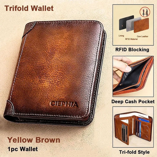SUWU Genuine Leather RFID Wallet for Men
