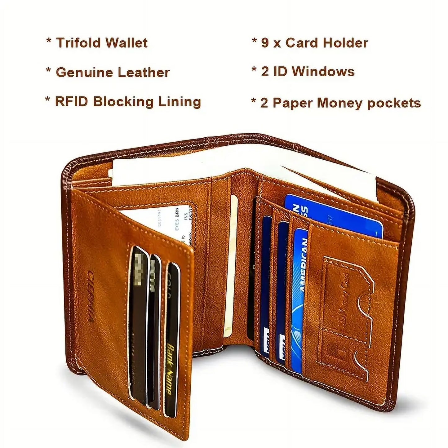 SUWU Genuine Leather RFID Wallet for Men