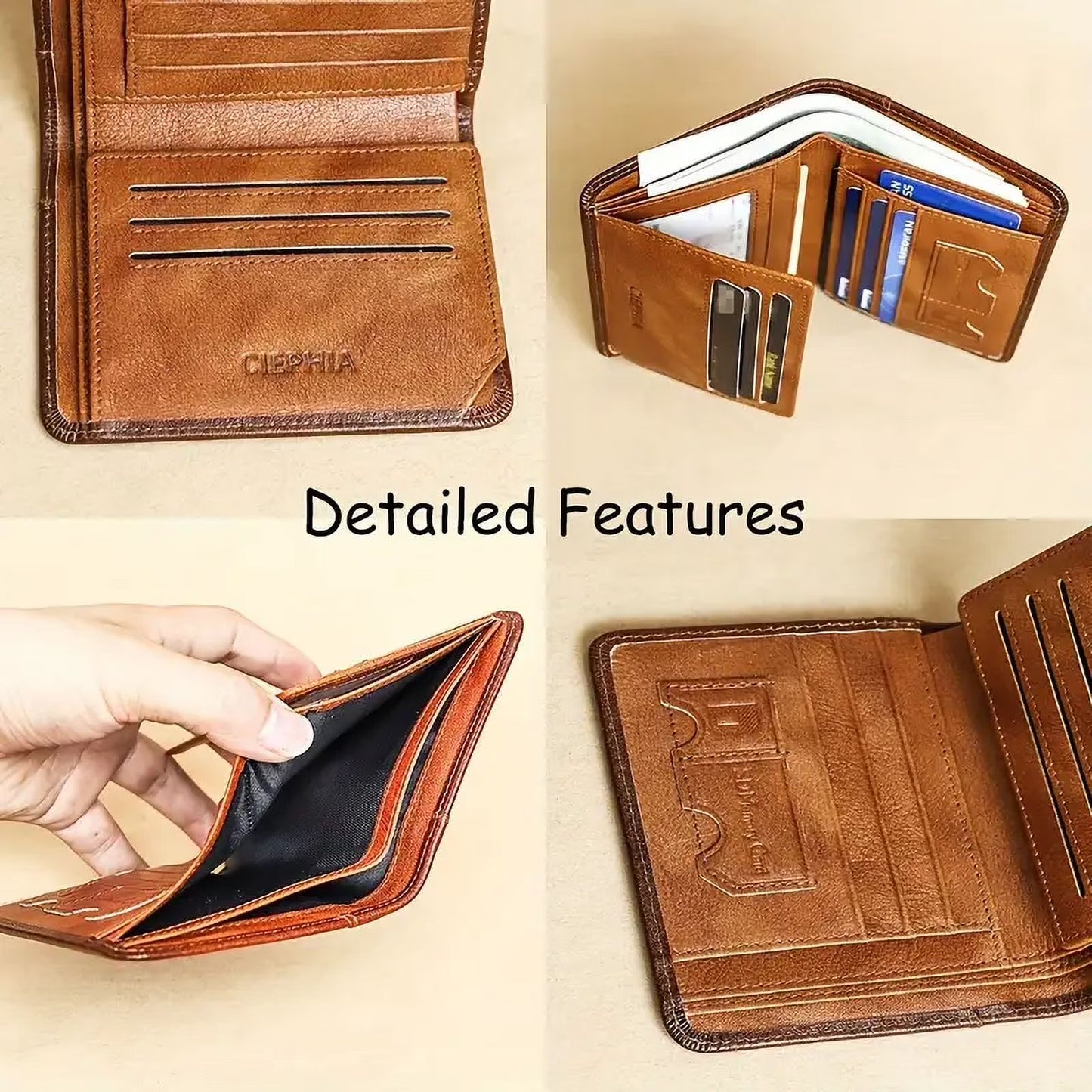 SUWU Genuine Leather RFID Wallet for Men