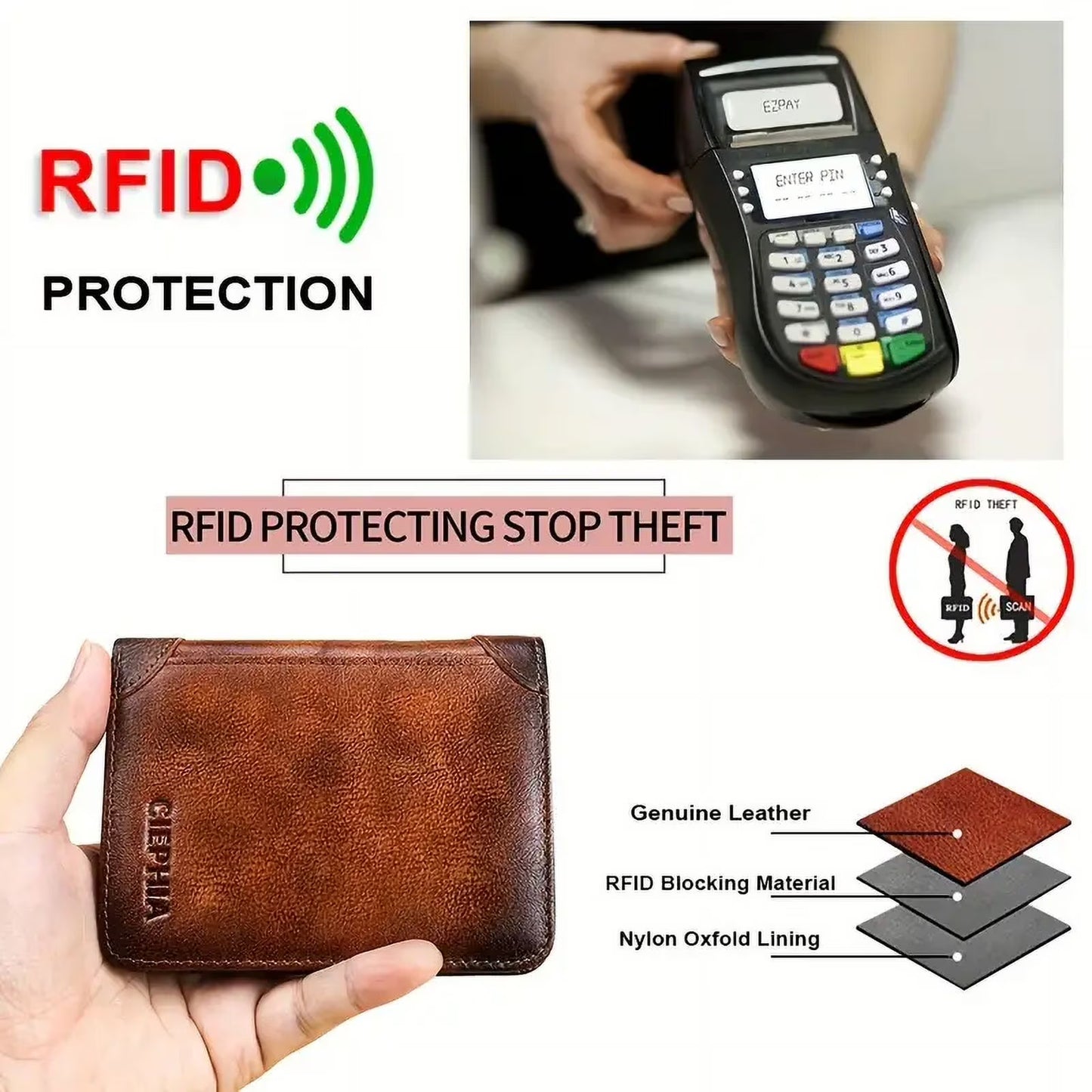 SUWU Genuine Leather RFID Wallet for Men