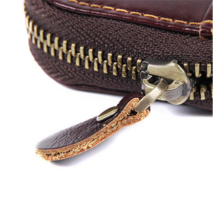 Genuine Leather Key Bag with Zipper Closure