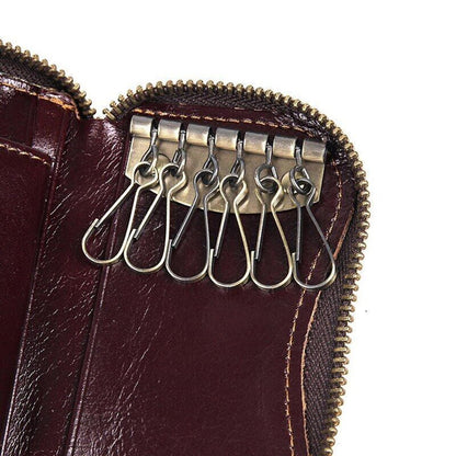 Genuine Leather Key Bag with Zipper Closure