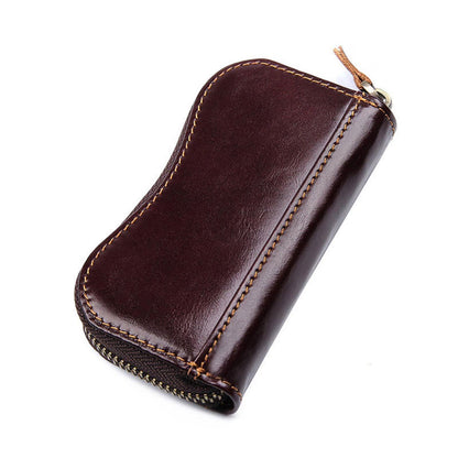 Genuine Leather Key Bag with Zipper Closure