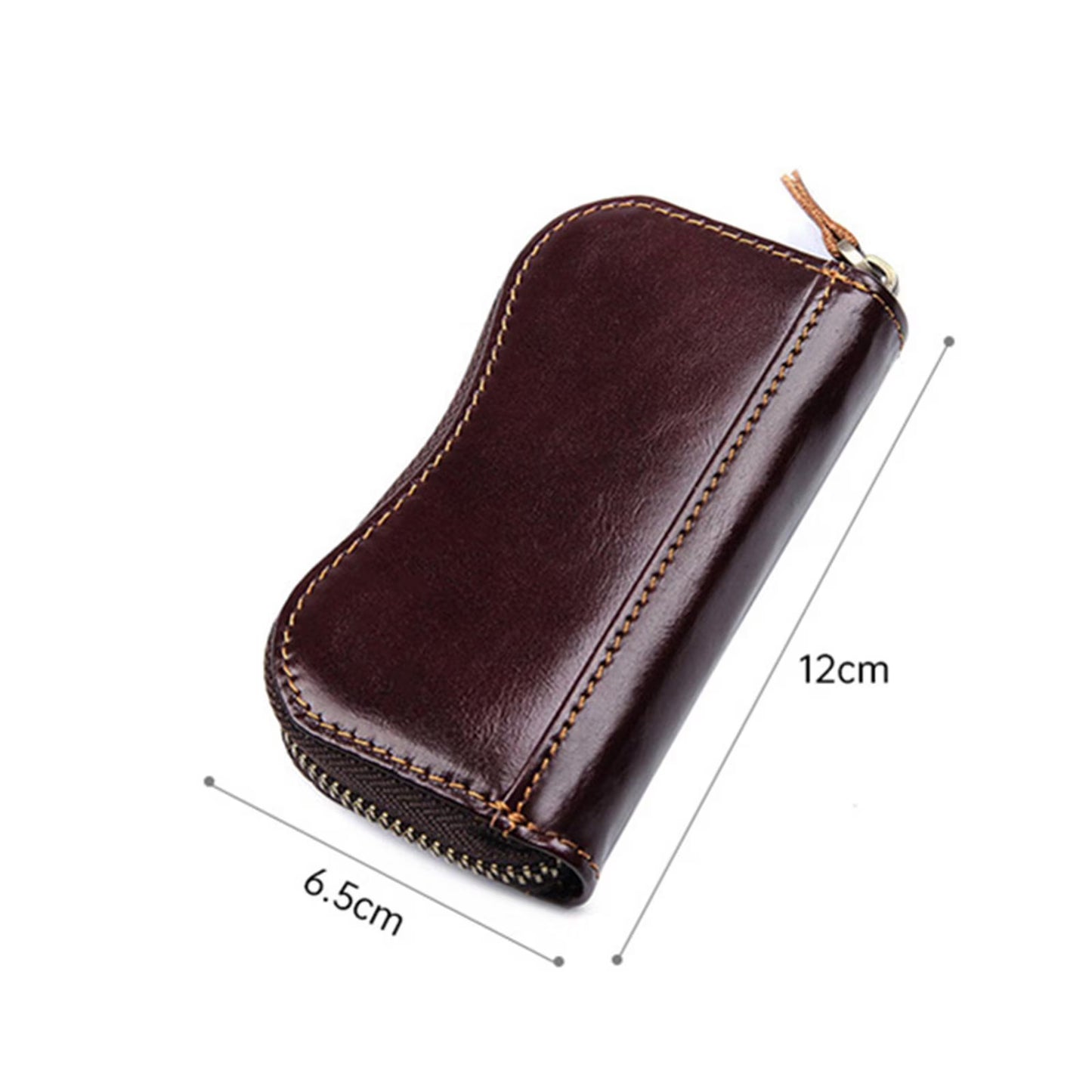 Genuine Leather Key Bag with Zipper Closure