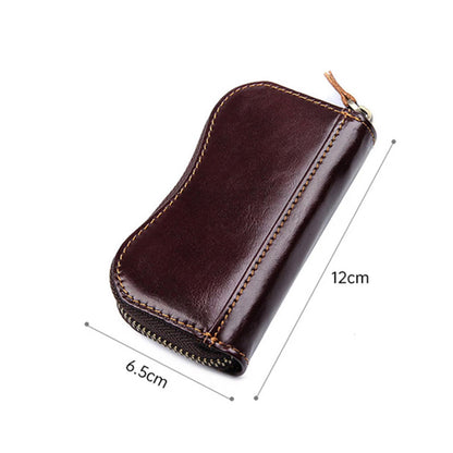 Genuine Leather Key Bag with Zipper Closure